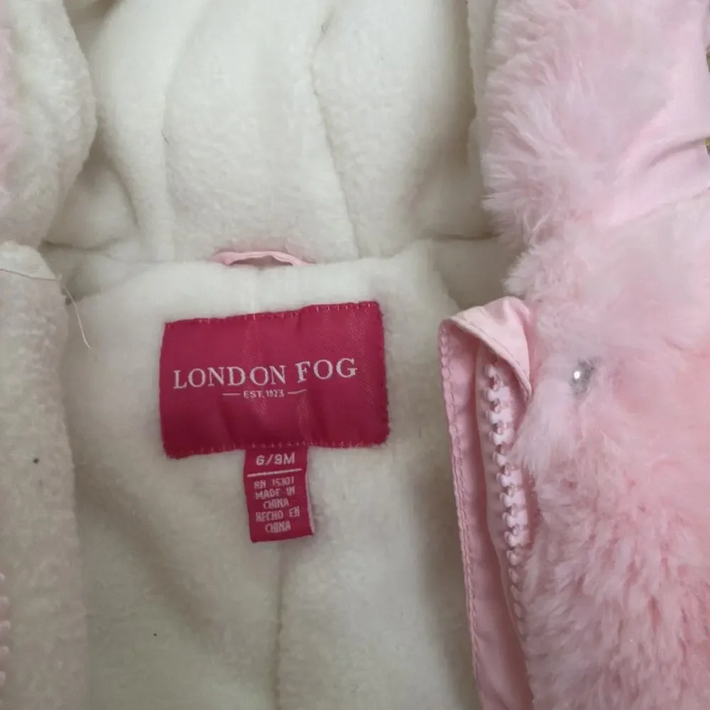 London Fog Vintage Baby Girl Snowsuit size 6-9 month Pink Embroidered Roses Warm
